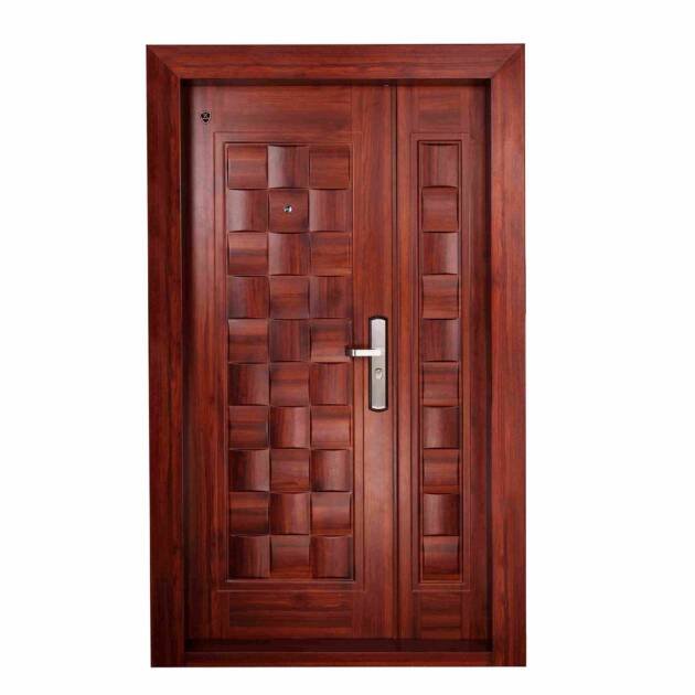 DG708 – Royal Series Wood-Finish Steel Door with Carved Panel Design