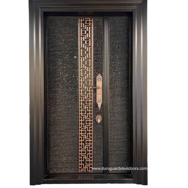 DGC21 – Elegant Matte Black Steel Door with Copper Accent & Premium Handle Set