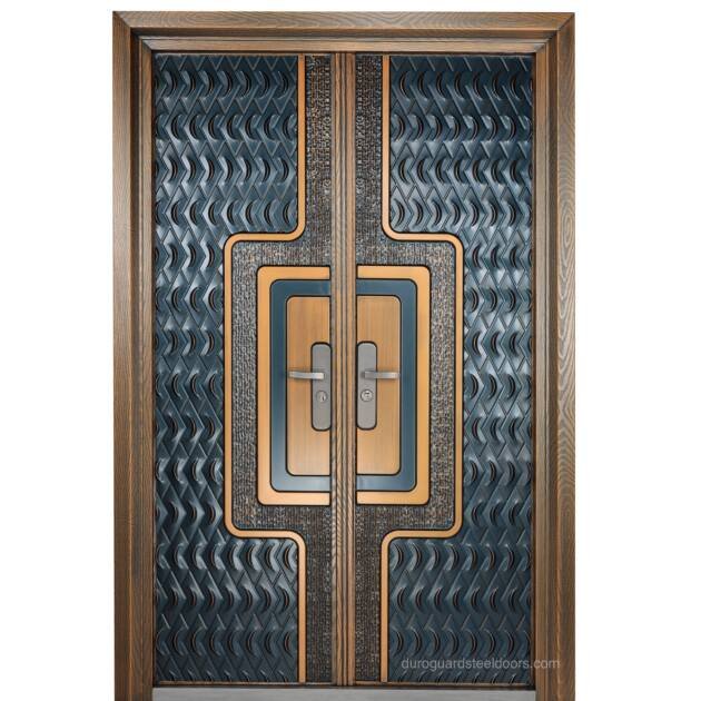 DGC71 – Contemporary Designer Steel Door with Multi-Lock Security & Woodgrain Frame