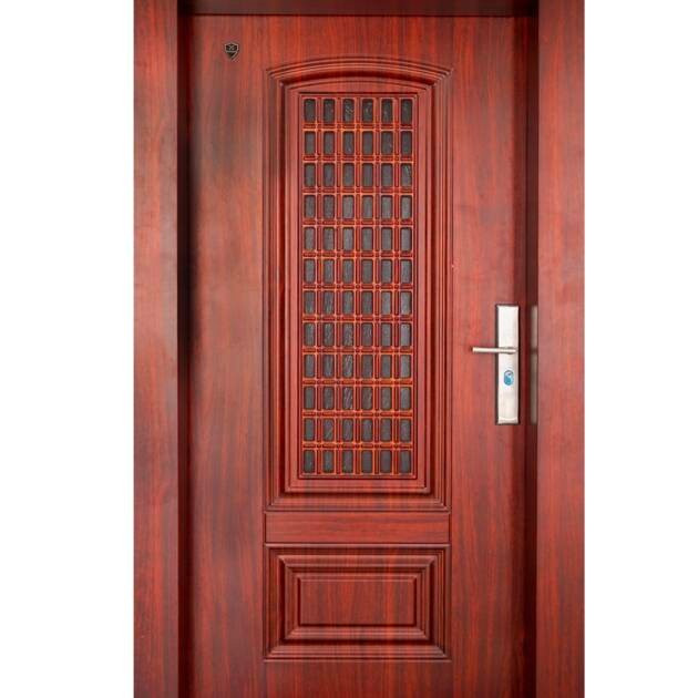 DG704 – Designer Steel Door with Wood Finish & Grill Panel
