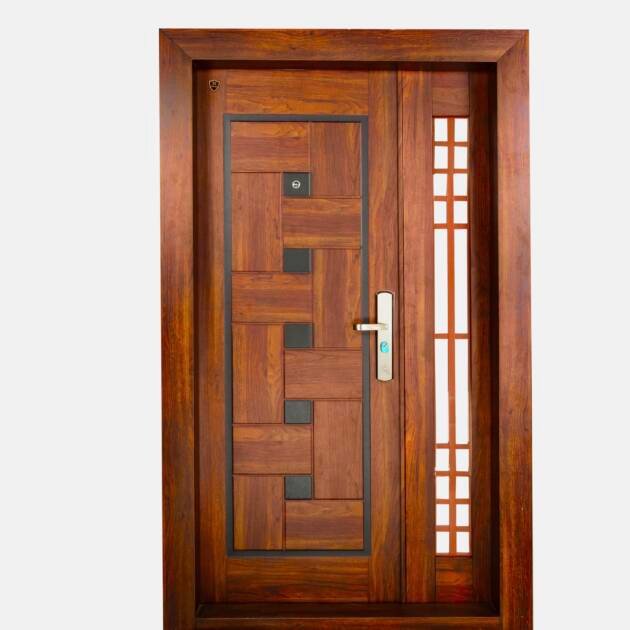 DG701 SG – Royal Series Steel Door with Decorative Side Glass & Woodgrain Finish