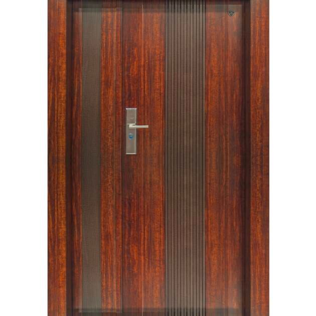 DG705 – Elegant Vertical Line Steel Door in Walnut Wood Finish